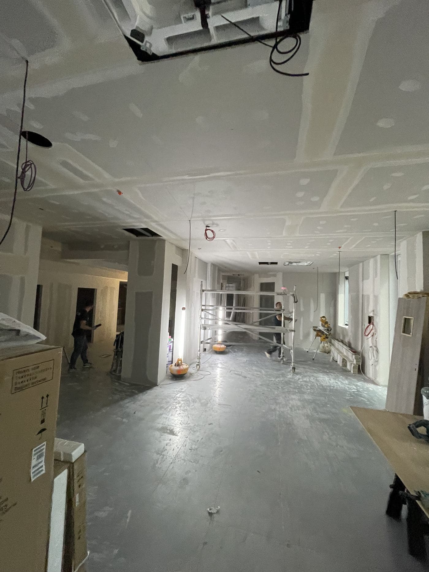 Commercial floorplate boarded and taped ready for finishing