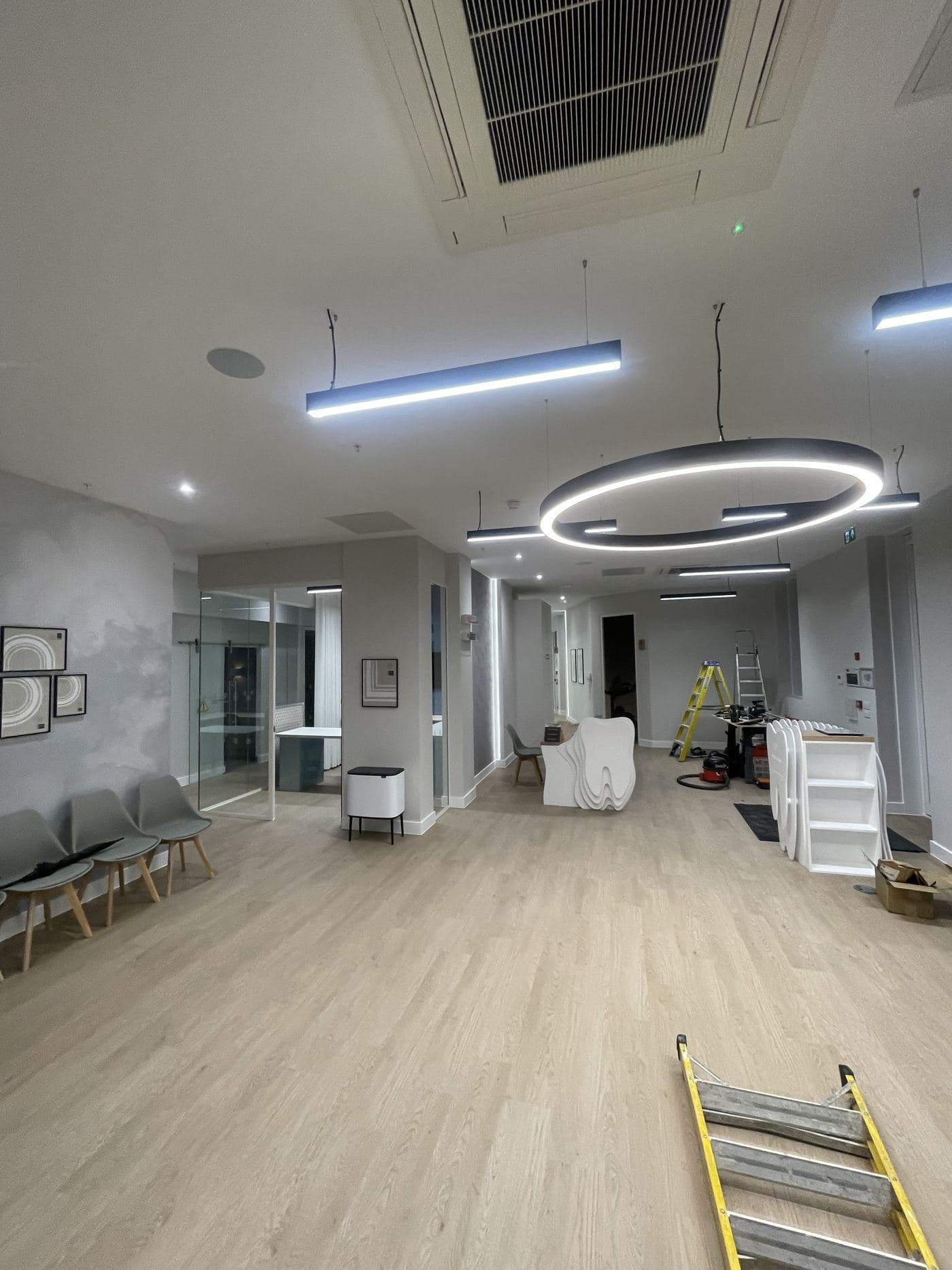 Illuminated LED feature ceiling in a fitted bathroom